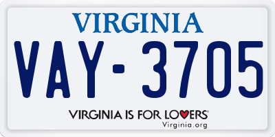VA license plate VAY3705