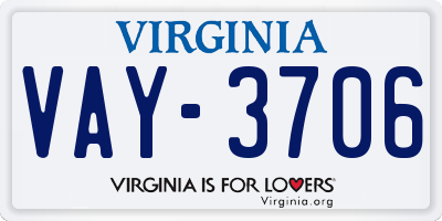 VA license plate VAY3706