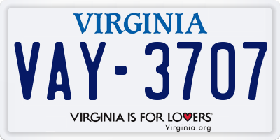 VA license plate VAY3707