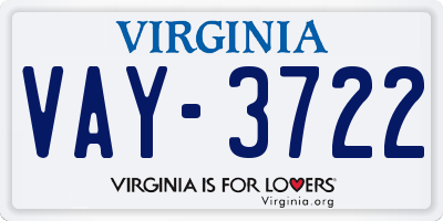 VA license plate VAY3722