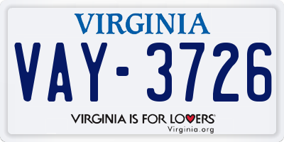VA license plate VAY3726