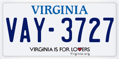 VA license plate VAY3727