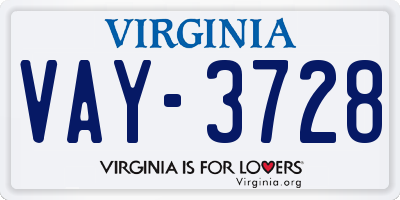 VA license plate VAY3728