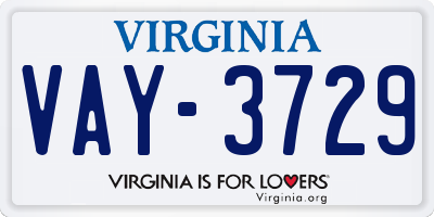 VA license plate VAY3729