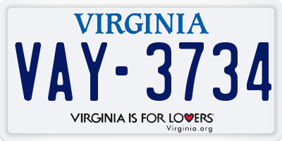 VA license plate VAY3734