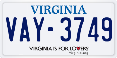 VA license plate VAY3749