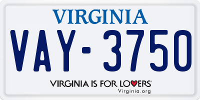 VA license plate VAY3750