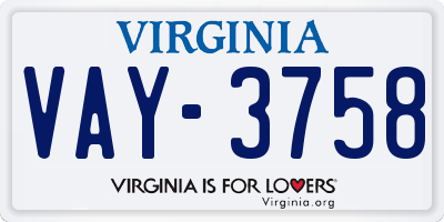 VA license plate VAY3758
