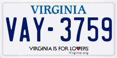 VA license plate VAY3759