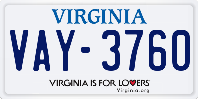 VA license plate VAY3760