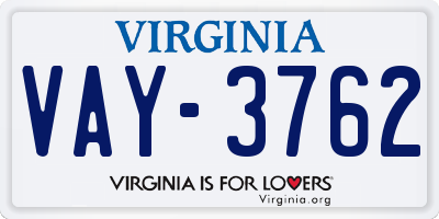 VA license plate VAY3762