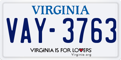 VA license plate VAY3763