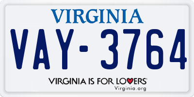 VA license plate VAY3764