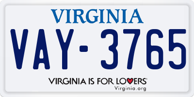 VA license plate VAY3765