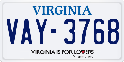 VA license plate VAY3768