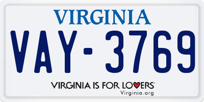 VA license plate VAY3769