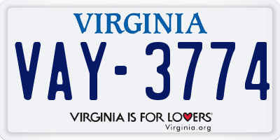 VA license plate VAY3774
