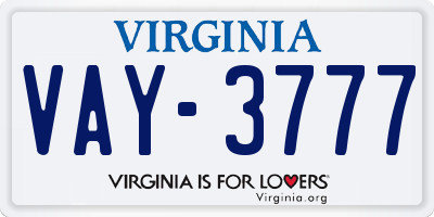 VA license plate VAY3777