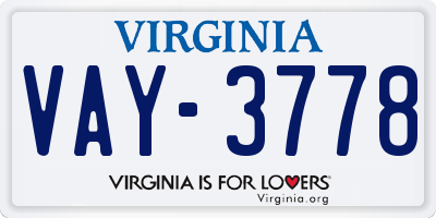 VA license plate VAY3778