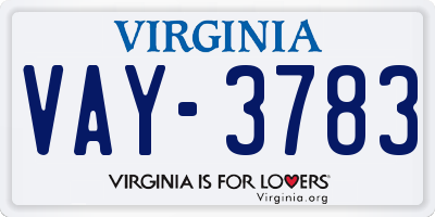 VA license plate VAY3783