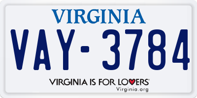 VA license plate VAY3784