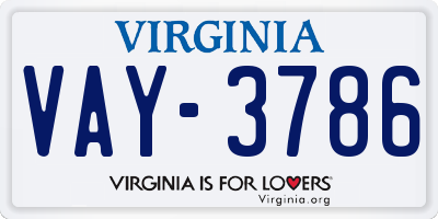VA license plate VAY3786