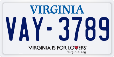 VA license plate VAY3789