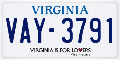 VA license plate VAY3791