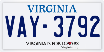 VA license plate VAY3792