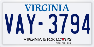 VA license plate VAY3794