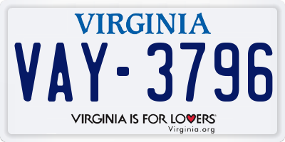 VA license plate VAY3796