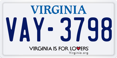 VA license plate VAY3798
