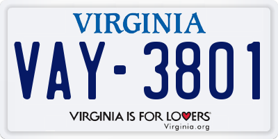 VA license plate VAY3801
