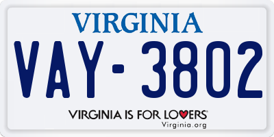 VA license plate VAY3802