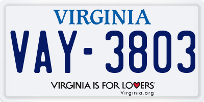 VA license plate VAY3803