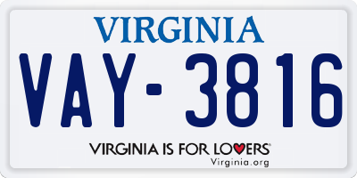 VA license plate VAY3816