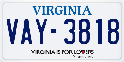 VA license plate VAY3818