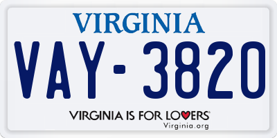 VA license plate VAY3820