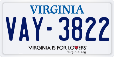 VA license plate VAY3822