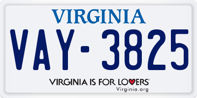 VA license plate VAY3825
