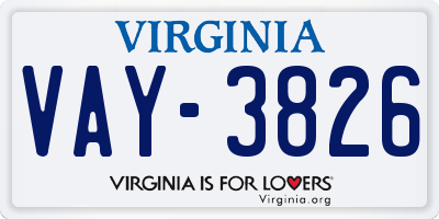 VA license plate VAY3826