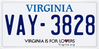 VA license plate VAY3828