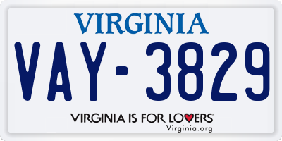 VA license plate VAY3829
