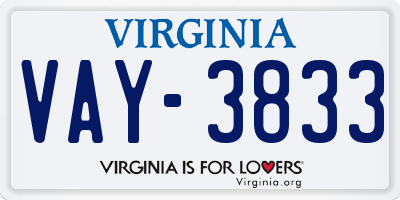 VA license plate VAY3833