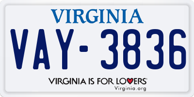 VA license plate VAY3836