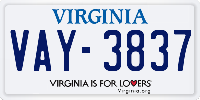 VA license plate VAY3837