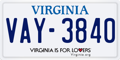 VA license plate VAY3840