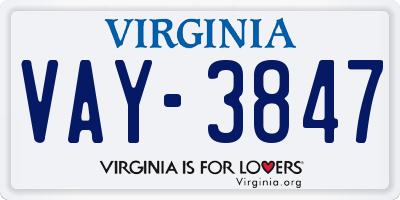 VA license plate VAY3847