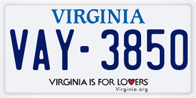 VA license plate VAY3850