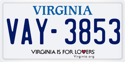 VA license plate VAY3853